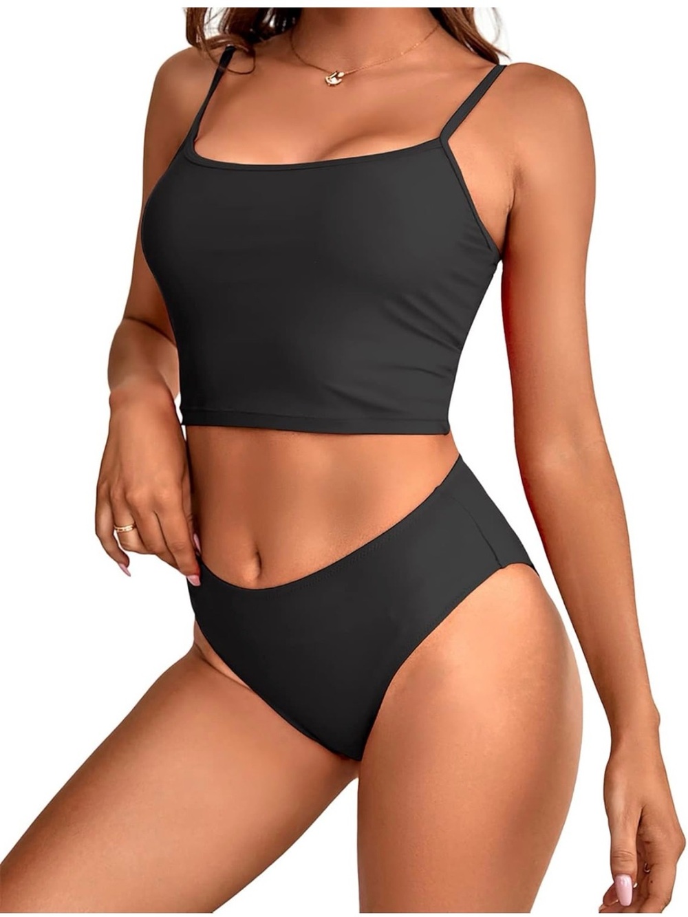 Classic Black Cropped Tankini Bikini Set